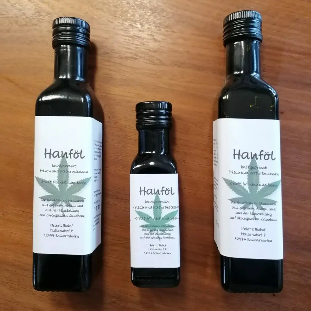 Verschiedene Größen Hanföl in Glasflasche