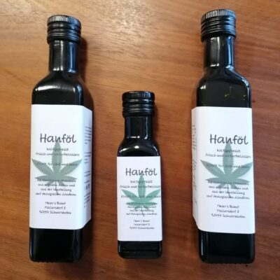 Verschiedene Größen Hanföl in Glasflasche