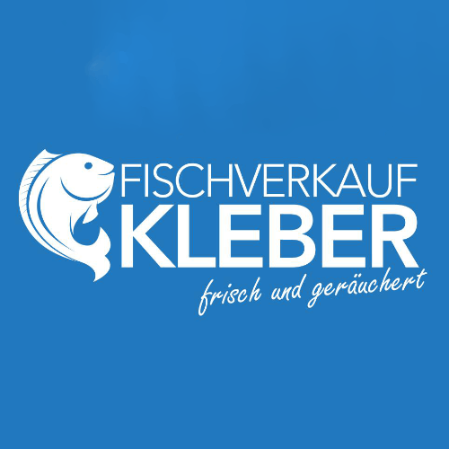 Logo Fischverkauf Kleber auf blauem Hintergrund