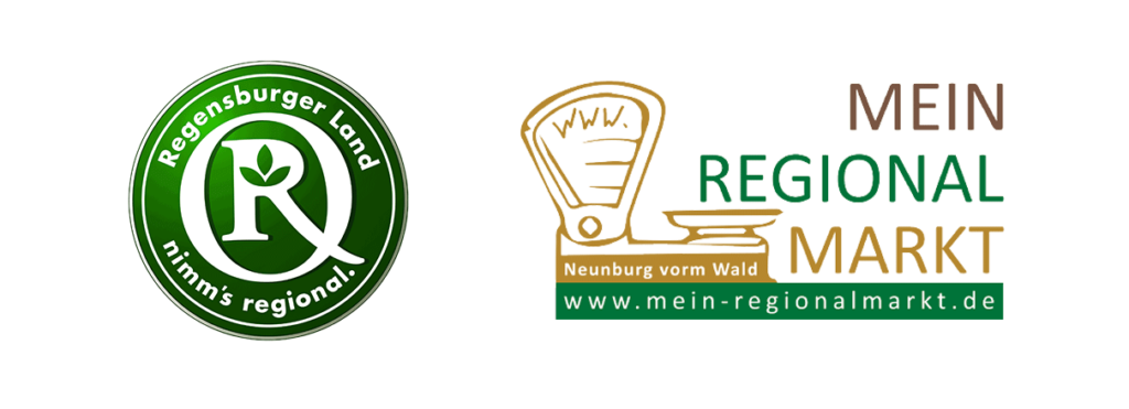 Zwei Logos: eines für Regensburger Land und eines für Mein Regionalmarkt.