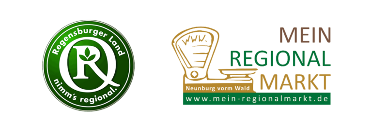 Zwei Logos: eines für Regensburger Land und eines für Mein Regionalmarkt.