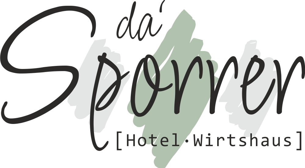 Logo von da Sporrer Hotel Wirtshaus mit stilisierten Schriftzügen und Farben.