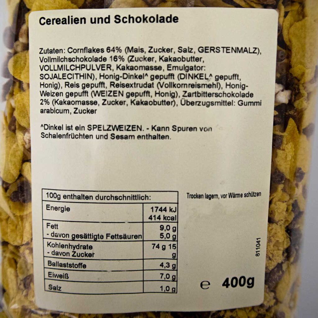 Knusper Schoko Flakes mit Zusatenliste