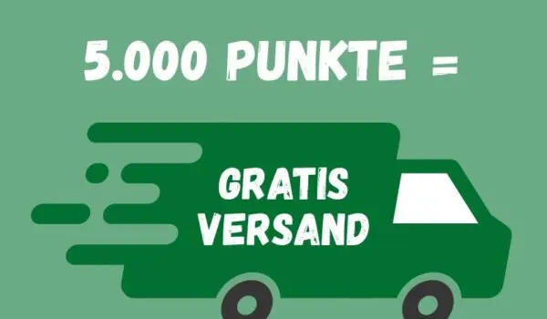 Grafik, die 5.000 Punkte für kostenlosen Versand anzeigt, mit einem Lieferwagen-Symbol.