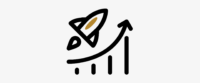 Grafik einer Rakete, die über einem aufsteigenden Diagramm dargestellt ist.