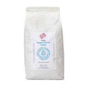 Verpackung mit Roggenschrot in einer 1000g Tüte.